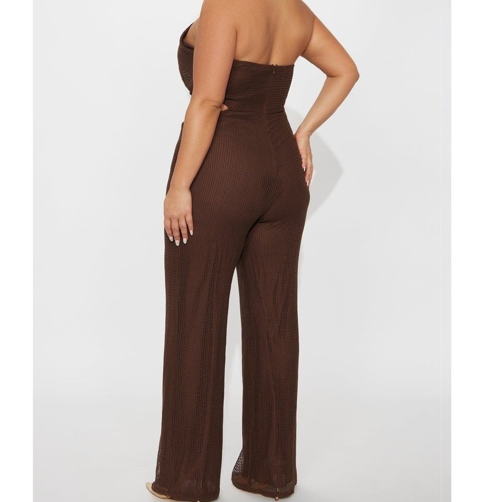 Jumpsuit Crochet Brown One Shoulder Cutout Sz M Fashion Nova - Picture 5 of 6